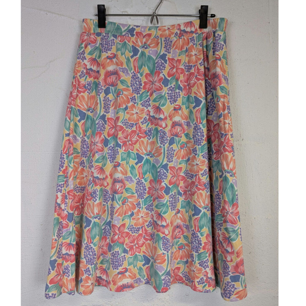 Vtg Talbots Floral Midi Skirt Colorful Feminine Soft Spring Garden Medium Petite